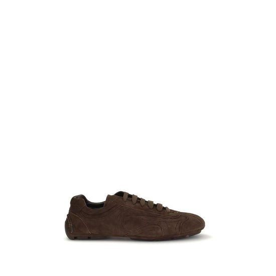 Prada Brown Calf Leather Athletic Sneakers - Front view