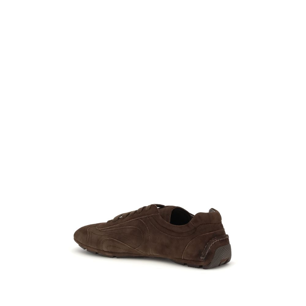 Prada Brown Calf Leather Athletic Sneakers - Back view