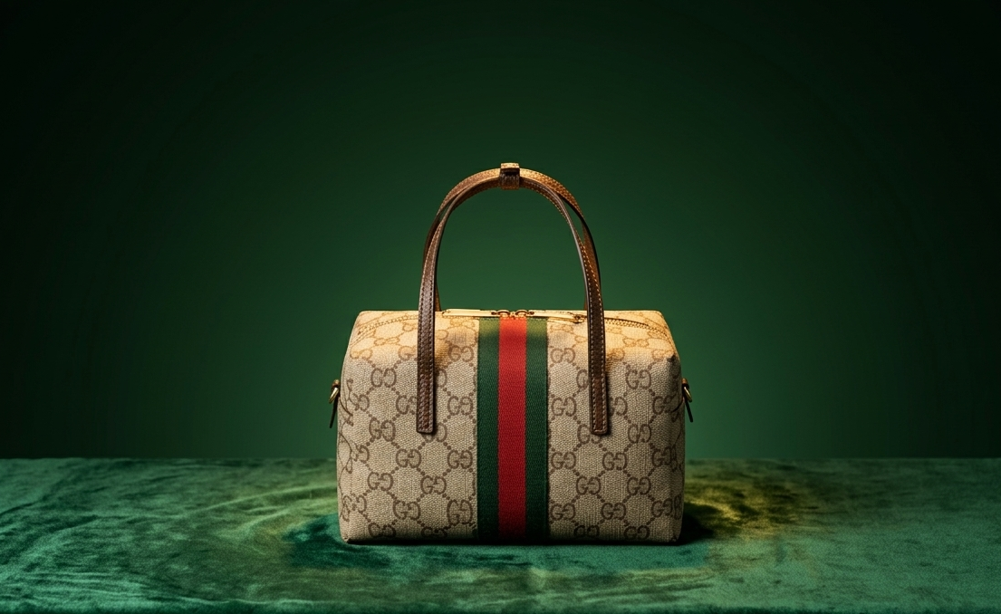 Still life of designer handbag and hardware detail